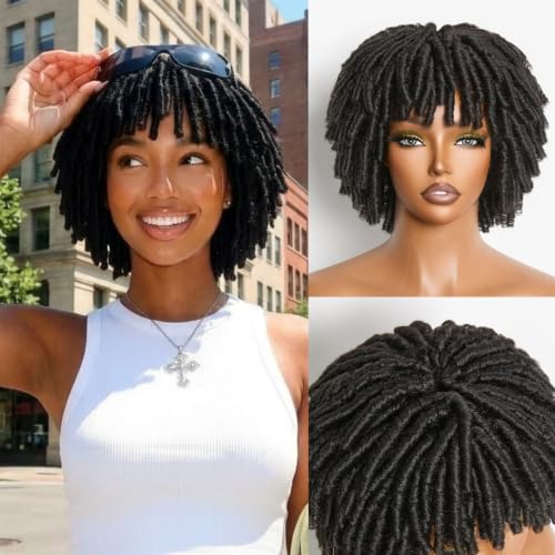 Frodio 10-Inch Short Curly Dreadlocks Wig with Glueless Cap for Men & Women