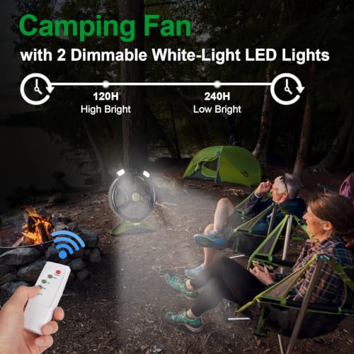 Rechargeable 45000mAh Camping Fan with LED Light - Military Green & Black