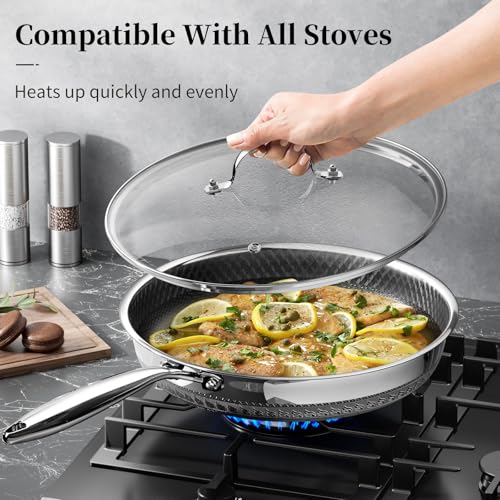 Innerwell Titanium Ceramic Hybrid Stainless Steel Frying Pan Set 10 & 12 Inch with Lids