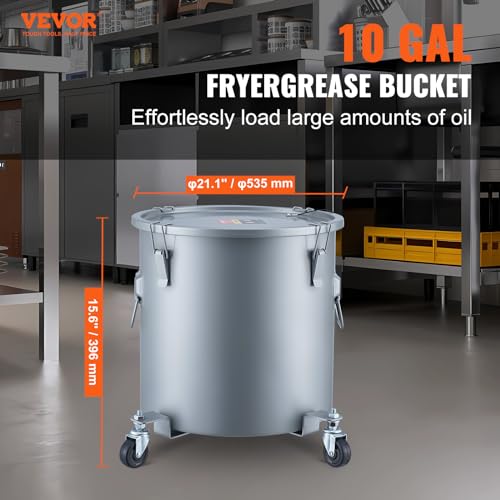10 Gallon Fryer Oil Disposal Bucket with Wheels and Filter Bag - Silver Gray