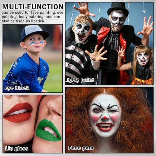 DAMUSI Blue Red White Face Paint Sticks Professional Eye Black Football Baseball Softball,Convenient Design Halloween Face Paint Makeup for Adults and Kids£¨Blue/White/Red Body Paint Sticks£©