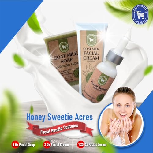 Honey Sweetie Acres All-Natural Skincare Bundle ? Avocado Cleansing Bar, Vitamin B Serum & Goat Milk Cream ? Hypoallergenic, Fragrance-Free for Sensitive Skin