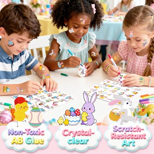 Easter Tattoos - 150 PCS Temporary Tattoo Stickers with Bunny & Easter Egg Designs, Spring Party Favors & Basket Stuffers for Holiday Celebrations