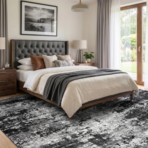 Black 8x10 Washable Area Rug - Ultra Soft Non-Slip Living Room Carpet