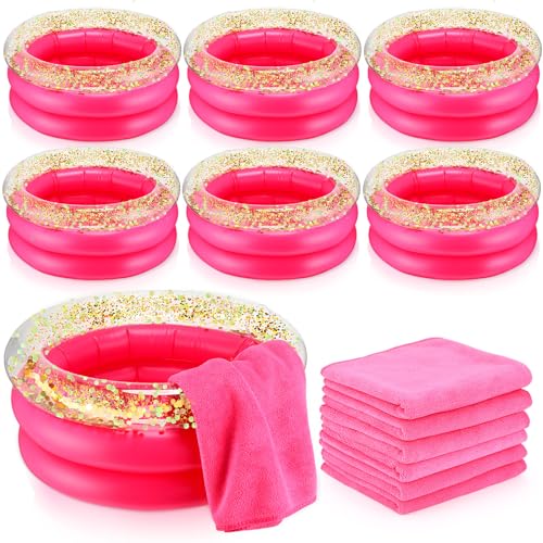 Inflatable Foot Spa Kit with Towels for Kids - Rose Red 12 Pieces