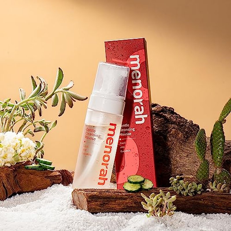 menorah Gentle Cleansing Mousse ? Hydrating pH-Balanced Face Wash with Cactus & Cucumber Extracts, Soothing Daily Cleanser for Sensitive & Dry Skin