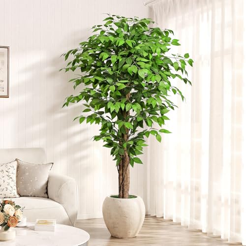 Keeplush 6.2ft Artificial Ficus Tree with 3 Curved Trunks, Lush Faux Indoor Plant