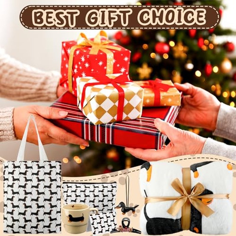 8 Pcs Dachshund Gifts for Women Blankets Hair Clips Canvas Tote Bags Cosmetic Bags Pendants Mugs Gift Cards and Boxes for Dog Mom Gifts New Puppy Owners