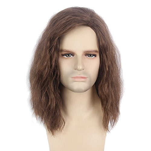 Men's Brown Curly Wave Layered Synthetic Wig with Cap for Cosplay and Daily Wear