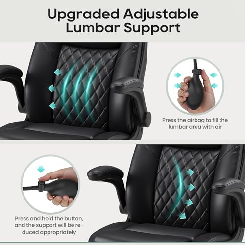Black Adjustable Lumbar Support Office Chair with Flip-Up Arms - Ergonomic Executive Desk Seat - MALOL