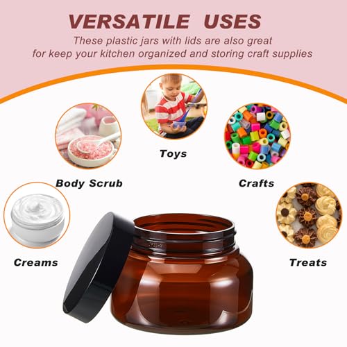 8 oz Plastic Cosmetic Jars with Lids & Labels - 24 Pack, Brown - Reusable & Leakproof