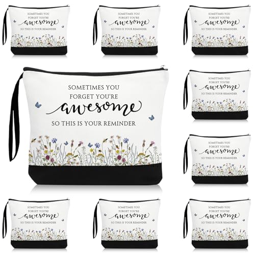 Reginary 30 Pcs Makeup Bags Gift for Women Bulk Inspirational Flower Canva Cosmetic Bag with Zipper You Are Awesome Thank You Gift for Staff Employee Coworker Team Nurse Caregiver (Gratitude)