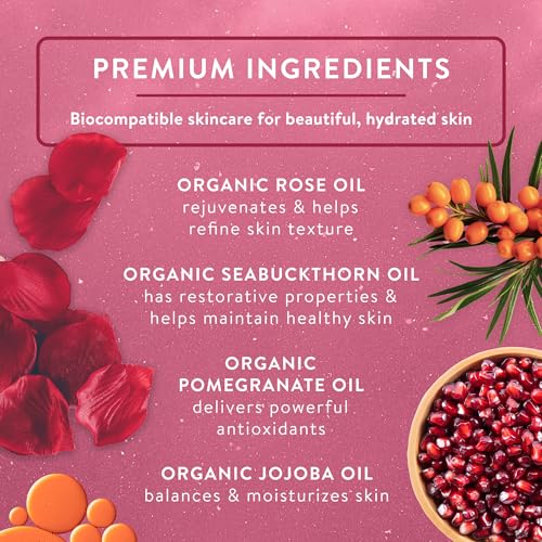 Damascus Rose Body Oil - Organic Jojoba & Pomegranate 4oz Glass Bottle