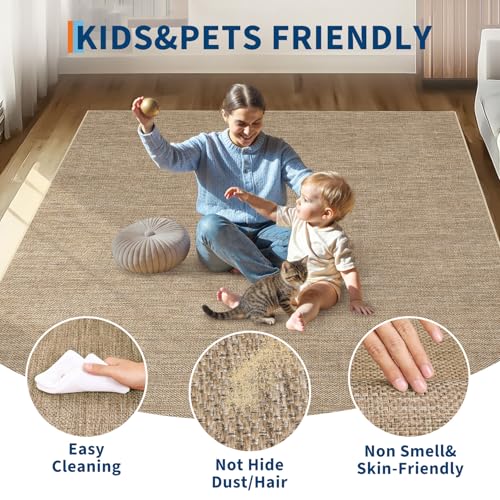 5x7 Washable Non-Slip Jute Area Rug for Bedroom - Solid Design