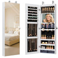 White Lockable Jewelry Cabinet with LED Lights Wall Mount Mirror