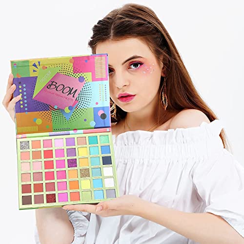 Docolor 15Pcs Eye Makeup Brushes Set + 48 Colors BOOM Eeyshadow Palette Pigmented Matte Shimmer Metallic Blendable Soft Cream Powder Makeup Eye Shadow Palettes