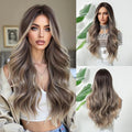 Mixed Brown Long Curly Wigs for Women Heat Resistant Synthetic Hair - Natural Layered Style