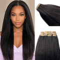 Yaki Straight Tape-in Hair Extensions for Black Women - 12 Inch, 50G, 20PCS, Light Human Hair, Seamless & Double Sided Tapes - Variation YK