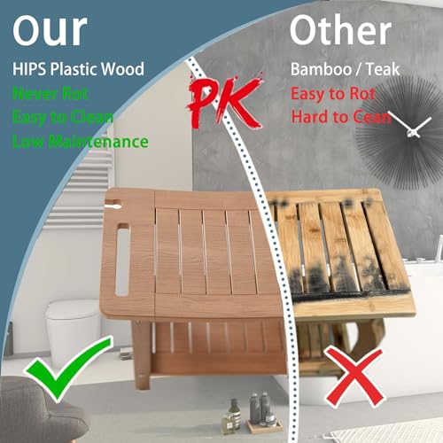 Heavy Duty Shower Bench - Brown Waterproof Poly Lumber Seat, 500 LB Capacity