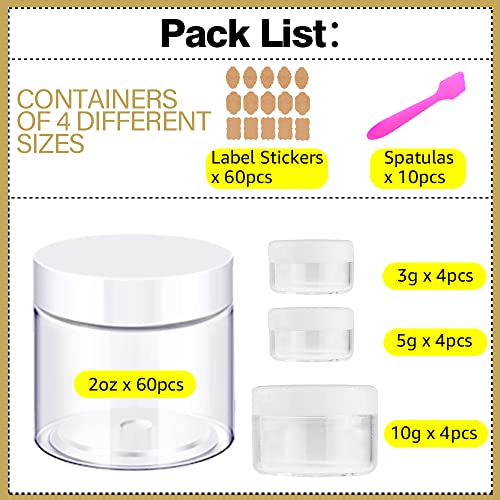 72 Pack Travel Cosmetic Containers Set - 2oz Jars + 3/5/10g Sample Jars with Lids & Labels