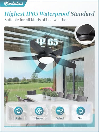 Fanbulous 42 Inch Black Waterproof Outdoor Ceiling Fan with Light (IP65) for Patio