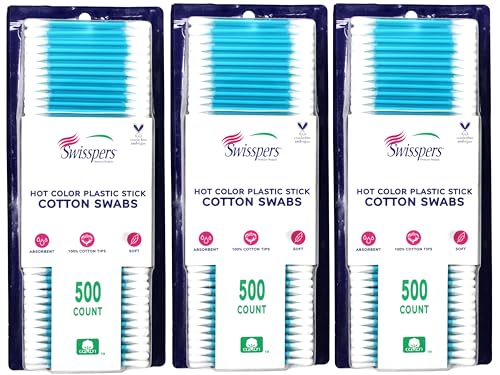 Swisspers Hot Color Cotton Swabs - 100% Cotton Tips, Vibrant Plastic Sticks, 500 Pack