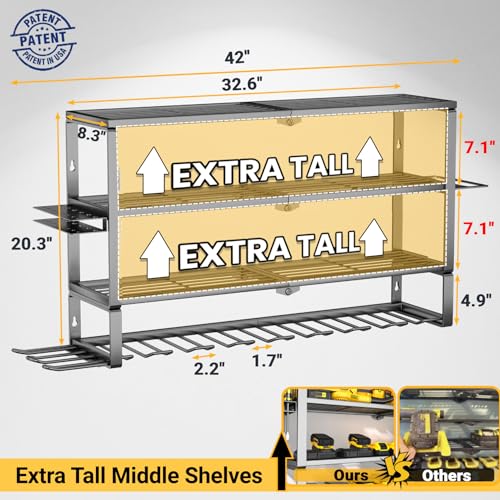 Heavy Duty Power Tool Wall Organizer Rack for 10 Cordless Drills - Extra Tall 4 Layer Storage Shelf