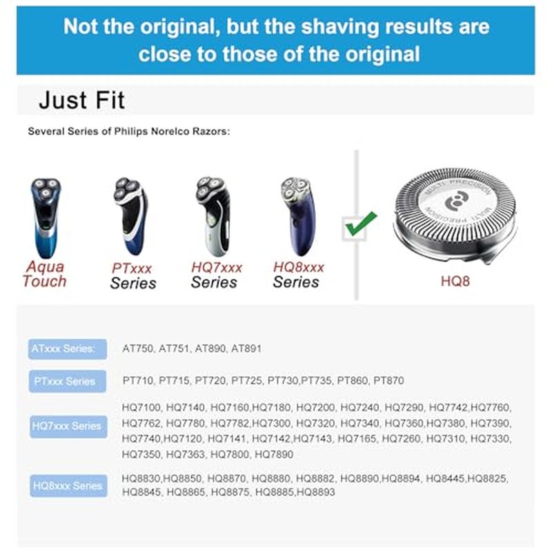 HQ8 Replacement Heads Compatible With Philips Norelco Aquatec Shavers, Replacement Blades For Norelco HQ8, 3pcs Blades With 1pcs Retaining Ring