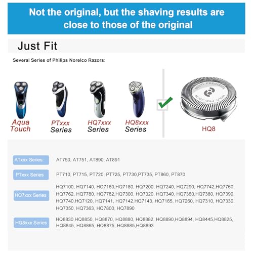 6-Pack Replacement Heads for Philips Norelco Aquatec Shaver HQ8 Compatible with AT750 AT751 AT890 AT891