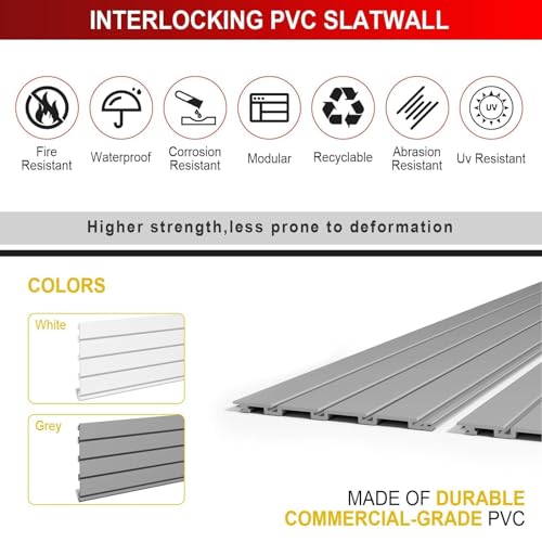 Plastic PVC Slatwall Panel for Garage Wall Organizer - 4x4 ft Grey - Ginchain