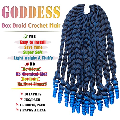 10 Inch Blue Goddess Box Braid Crochet Hair 7 Packs Ombre Synthetic Extensions