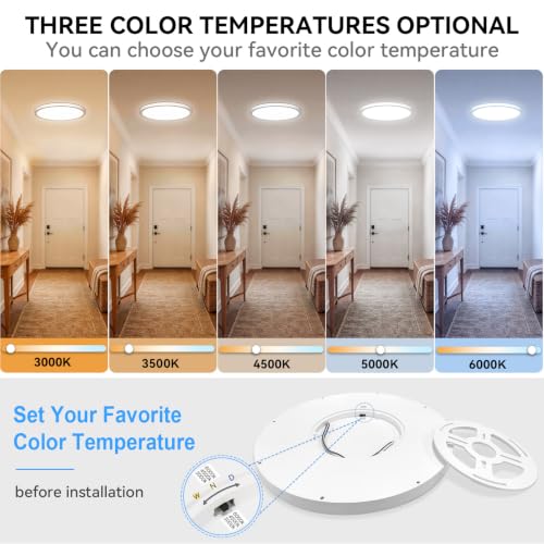 White 20-Inch Dimmable LED Flush Mount Ceiling Light with 5 Color Temperatures - 2 Pack