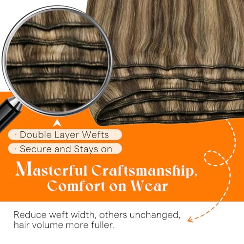 Dark Brown Blonde Hair Extensions Weft - 12 Inch 70g with Highlight Variation A3-# 4P/27-Brown and Caramel Blonde