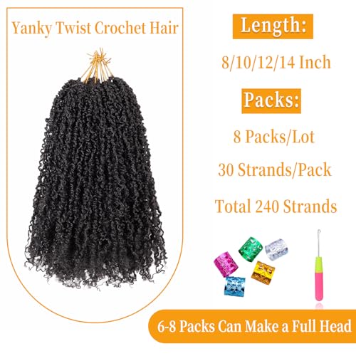 Kulayss 16 Inch Pre-Looped Yanky Twist Crochet Hair - 30 Strands, Mini Passion Twists, Senegalese Braiding, Natural Black, 8 Pack (Variation: 8/pack, 1B#)