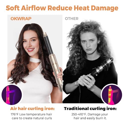 OKWRAP 6-in-1 Foldable Air Styler Curling Diffuser & Auto-Wrap Barrel - Champagne Gold