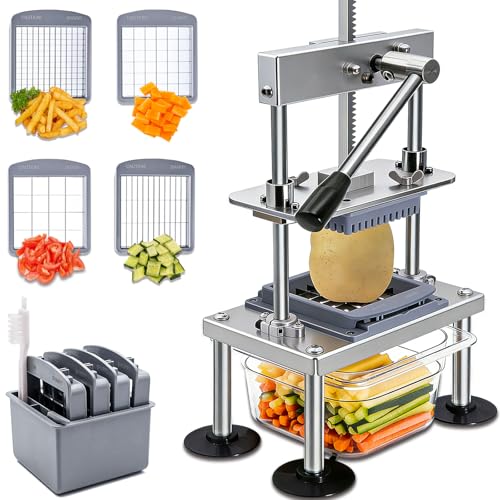 French Fry Cutter for Potatoes, Onions, Vegetables - Food Chopper with Stainless Steel Blades