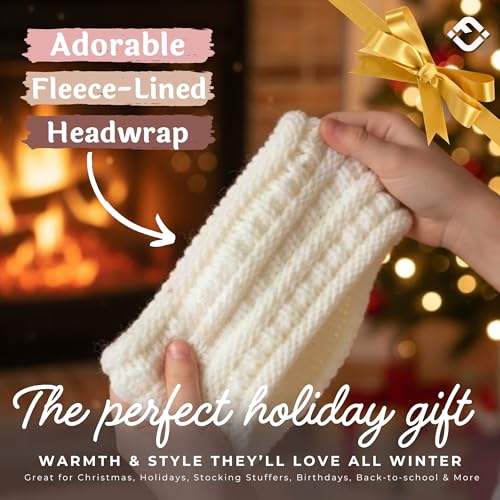 Kids Fleece-Lined Ear Warmer Headband - Ivory Toddler Winter Headband with Cozy Knit Design - Variation of THIS listing