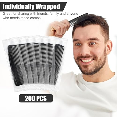 NICEMOVIC 200 Packs Pocket Combs Bulk - Black, Individually Wrapped, Dual 2mm Fine / 3mm Wide Tooth for Men & Women