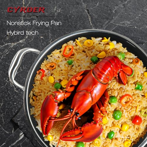Large 13-Inch Stainless Steel Hybrid Nonstick Deep Frying Pan 7.2QT - Hexagonal Design