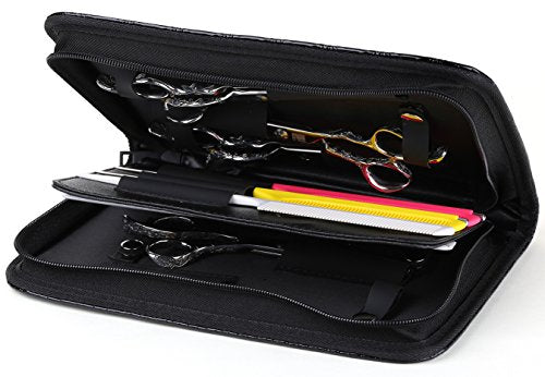 Large Hair Stylist Shears Holder Case - Black PU Leather Salon Tool Pouch & Holster