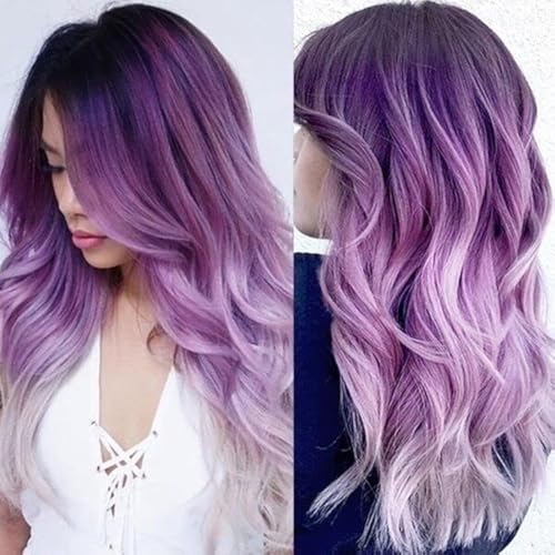 Long Curly Wavy Ombre Purple Wig for Women - Synthetic Cosplay & Party Hair - Variation Purple