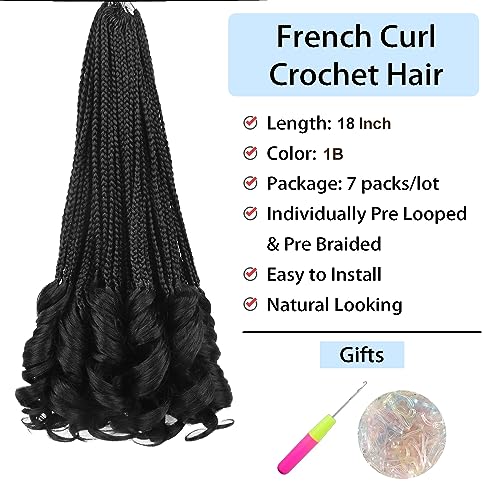 French Curl Crochet Braids for Black Women 18 Inch 7 Packs - Pre Looped Curly Hair with Ends, Variation #1B