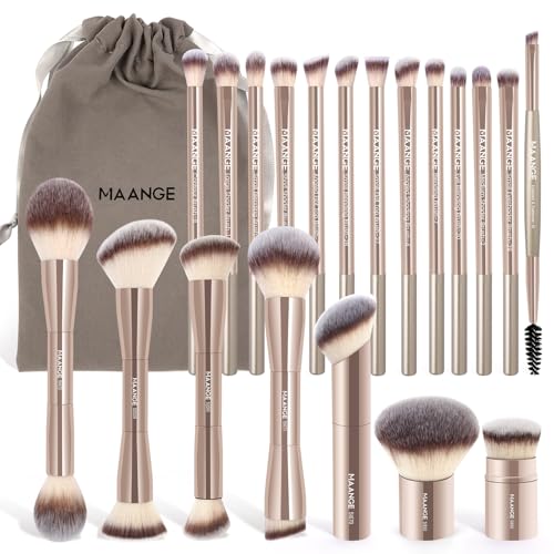 MAANGE 20-Pc Gold Makeup Brush Set – Double-Ended Kabuki & Foundation Tools (Full Set)
