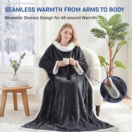 Sealy Charcoal Wearable Electric Blanket with Foot Pocket, 50x70+18"