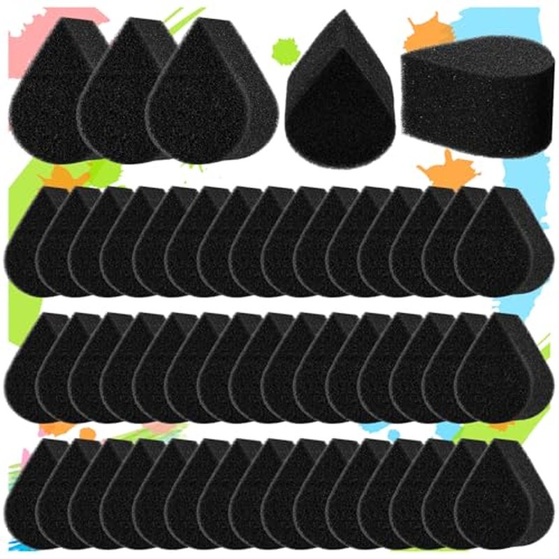 50 Pcs Face Paint Sponges for Kids and Adults Face Painting, Droplet Shaped Facial Makeup Use Paint Sponges, Black Facial Painting Kit Professional for Valentine's Day Gifts, Halloween Make Up Supply