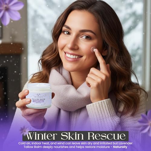 2.0 floz Grass Fed Beef Tallow and Honey balm - Lavender Vanilla Organic Beef Tallow for Skin is Ideal for Eczema, Stretch Marks, Psoriasis, Itching - Beef Tallow honey balm or Face & Body Moisturizer