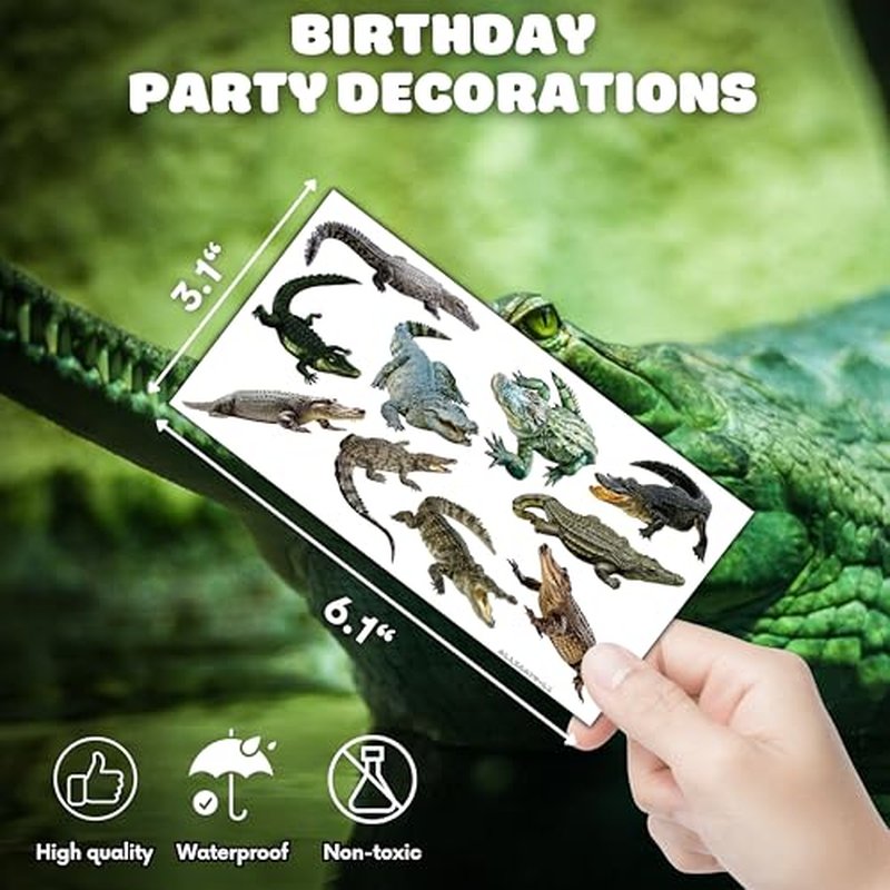 103 PCS Halloween Realistic Crocodile Alligator Temporary Tattoos Sticker Reptile Crocodile Animal Birthday Party Decorations Supplies Favors Decor Gifts Boys Girls Fake Tattoo School Reward Themed