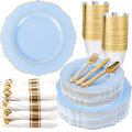 Light Blue Disposable Plastic Plates Set for Weddings & Parties - 350PCS