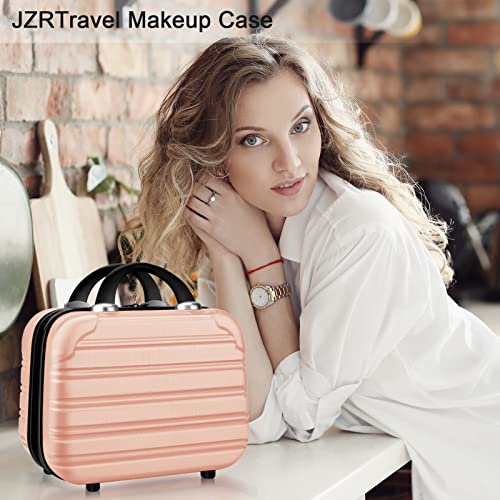 Pink 14-Inch Hard Shell Makeup Train Case Portable Cosmetic Suitcase