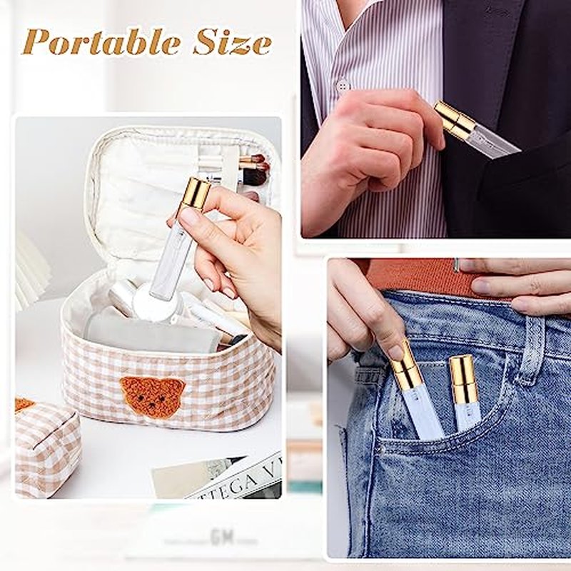 20Pcs 5ml Clear Glass Mist Spray Bottle Refillable Mini Perfume Atomizer Empty Travel Sample Bottle with Golden Aluminized Nozzle Makeup Container for Perfume,Liquid,Air Fresheners